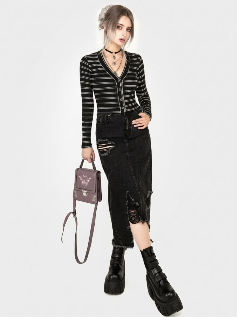 DISTURBIA Slash striped cropped cardi size US4 - Picture 2 of 10